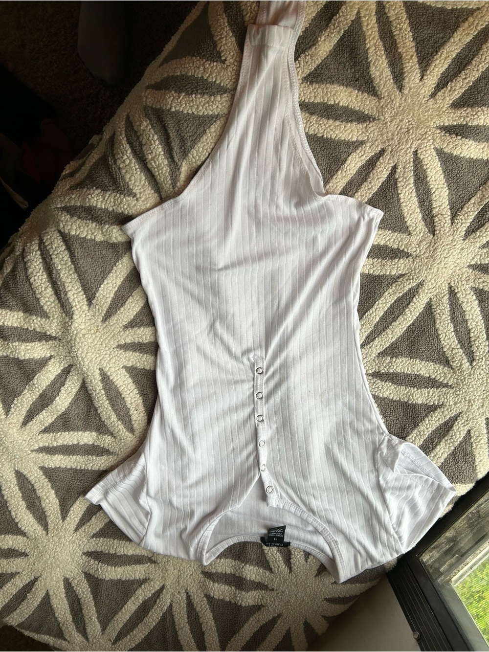 Girls White Ribbed One-Piece Swimsuit with Front Buttons